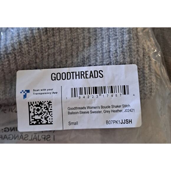 Goodthreads Women's Boucle Shaker‎ Stitch Balloon-Sleeve Gray Heather Sweater S - Picture 7 of 11